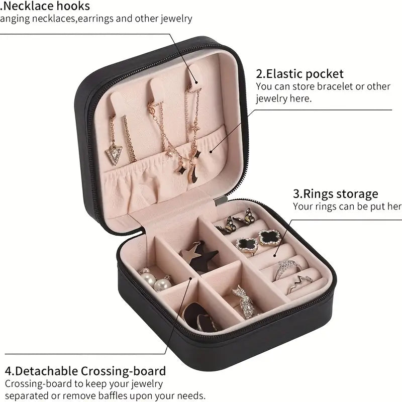 Pink Or Black 1pc Jewelry Box, Travel Portable Jewelry Organizer