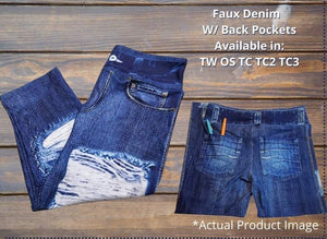 Blue Faux Denim Distressed Capri with Pockets