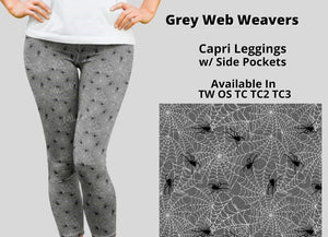 Grey Spider Web Full Length Leggings w/ Pockets