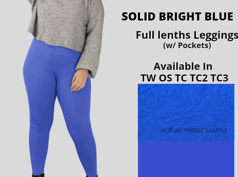 Solid Bright Blue Full Length Leggings w/ Pockets Legging