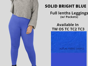 Solid Bright Blue Full Length Leggings w/ Pockets