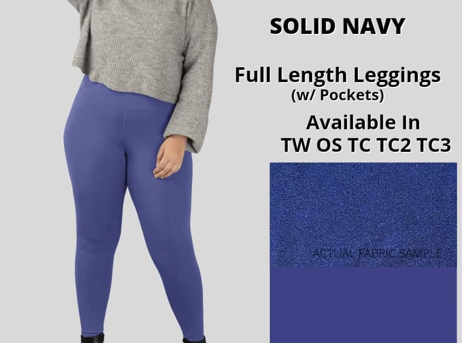 Solid Navy Full Length Leggings with Pockets Legging