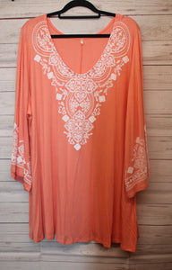 Orange w Gorgeous White Lattice Accent Top