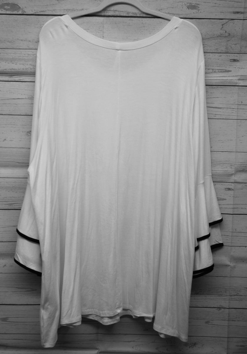 PSFU White w Black Piping Trim Top Plus Size For Us
