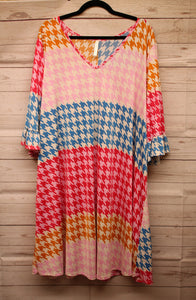 PSFU Pink Blue Gold Houndstooth Dress