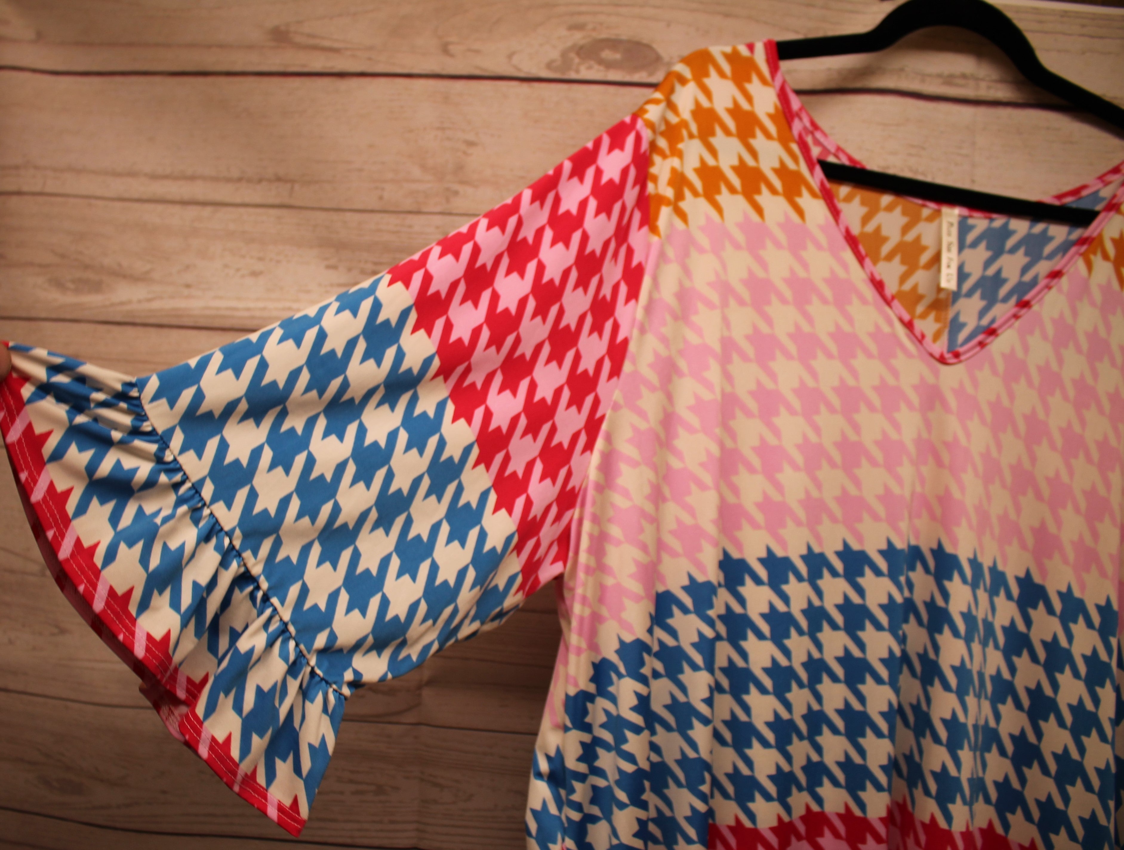 PSFU Pink Blue Gold Houndstooth Dress