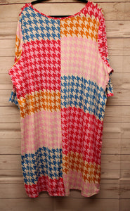 PSFU Pink Blue Gold Houndstooth Dress