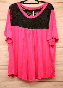 PSFU Pink with Black Lace Accent Top