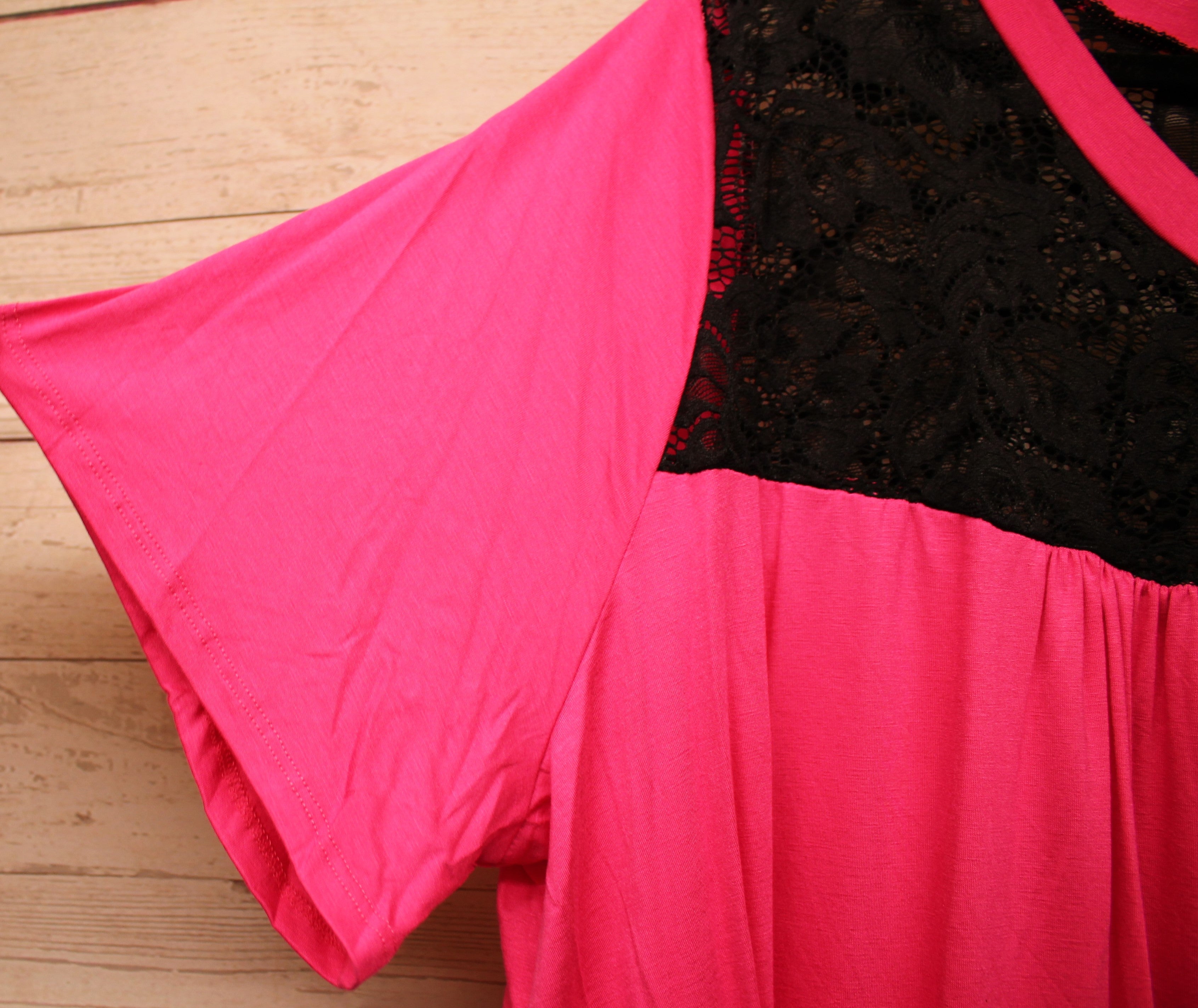 PSFU Pink with Black Lace Accent Top
