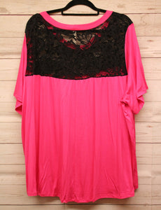 PSFU Pink with Black Lace Accent Top