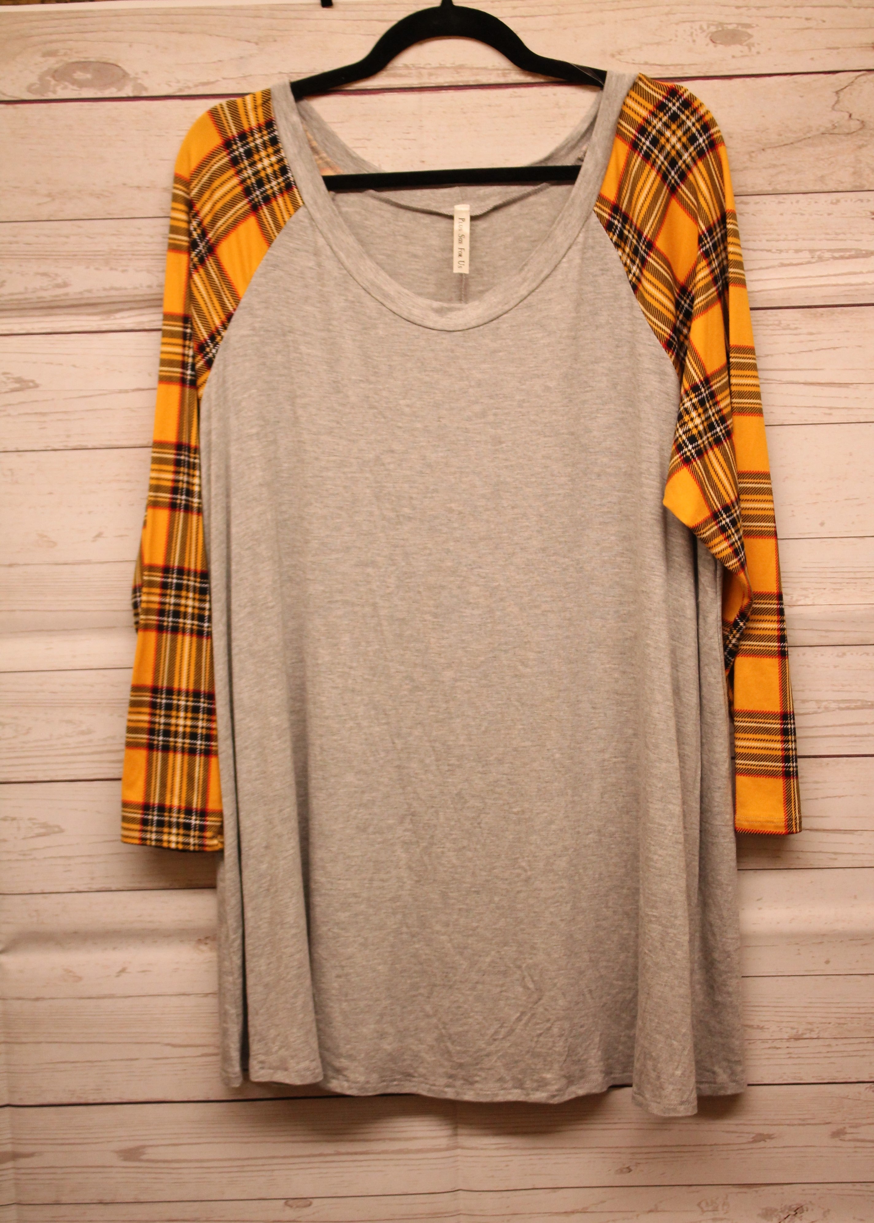 PSFU Gray Top w Yellow Plaid Arms