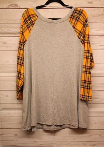 PSFU Gray Top w Yellow Plaid Arms