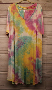 Stretchy  V Neck Tie Dye Dress