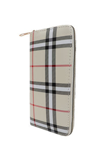 Beige Tartan Plaid Print w Rainbow Stripes Textured PU Leather Wallet