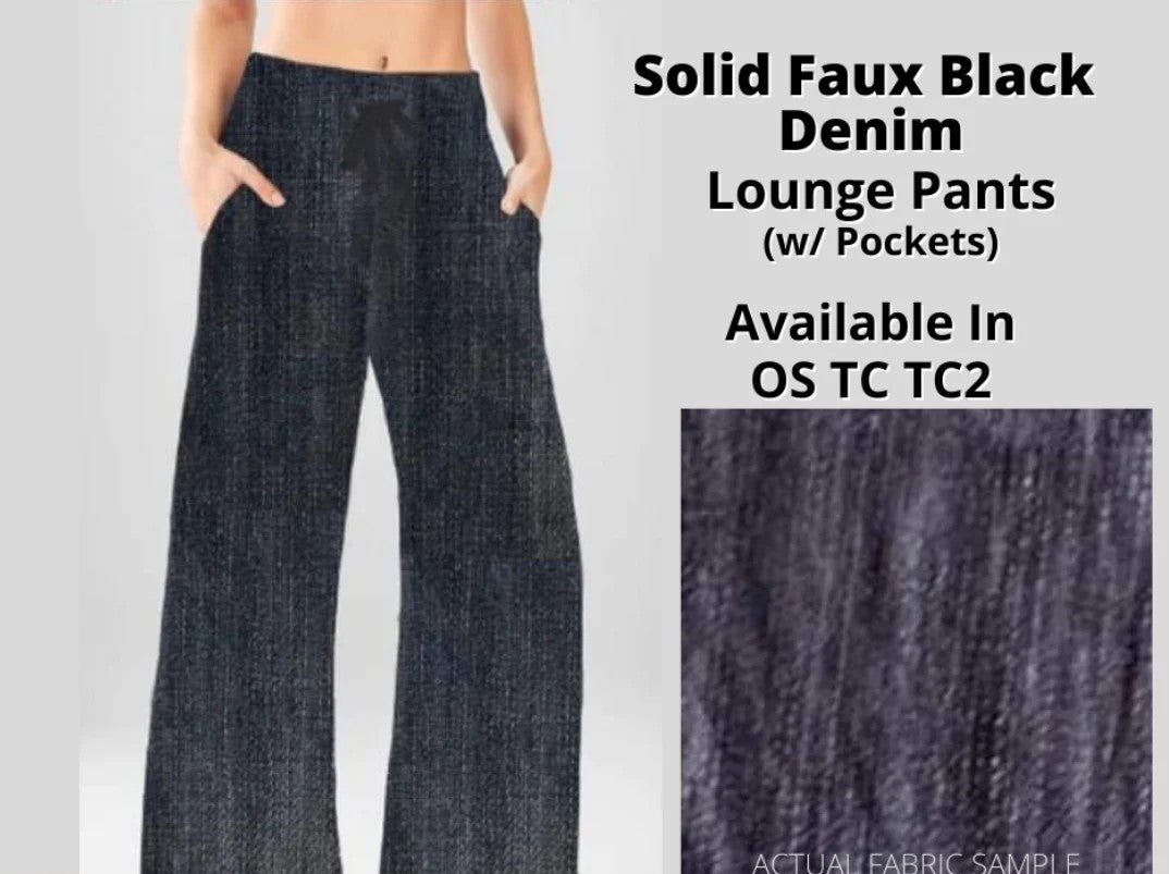 Dark Black Faux Denim Full Length Lounge Pants