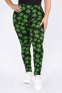 Black & Green 420 Pot Leaf Leggings