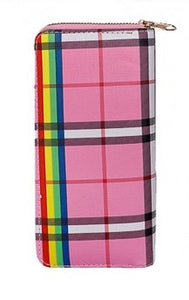 Pink Tartan Plaid Wallet w Rainbow Stripes