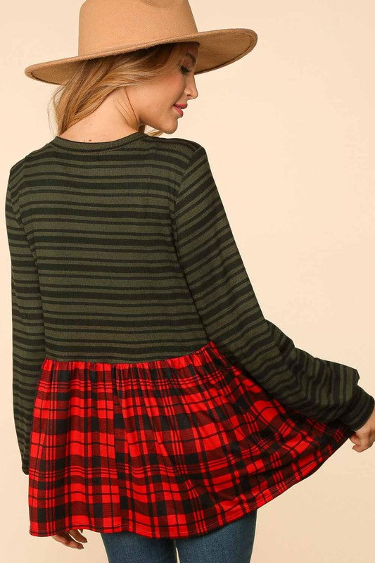 Green and Red Plaid Shirt Top