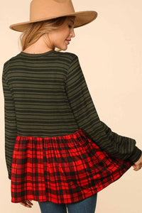Green and Red Plaid Shirt Top