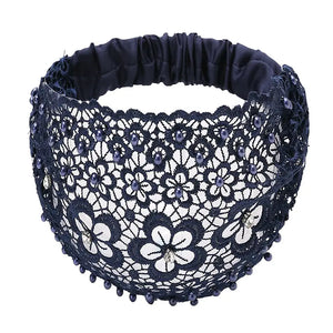 Lace Headbands For Women,Wide Floral Pearl Lace Elastic Headbands