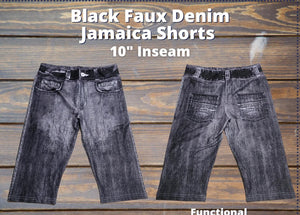 Black Faux Denim Shorts with Pockets