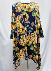 Blue, Bright Floral Sharkbite Drape Side Top