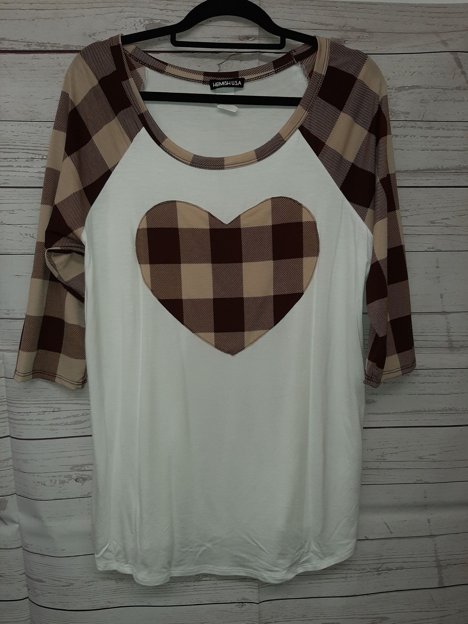 Plaid Heart and Sleeve Top