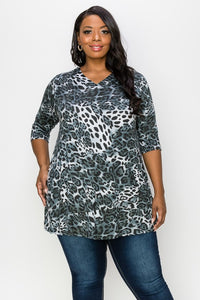 PSFU Gray Leopard Print Hooded Top Shirt Hoodie