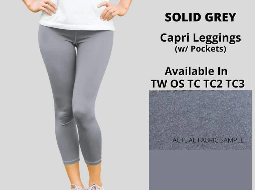 Solid Grey Capri Leggings w/ Pockets