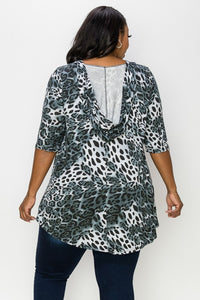 PSFU Gray Leopard Print Hooded Top Shirt Hoodie