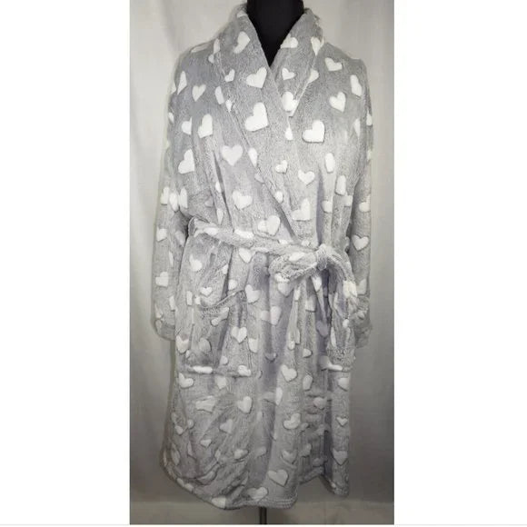 Gray Grey Heart Bath House Robe