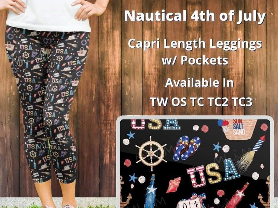 Nautical 4th of July Capris Leggings