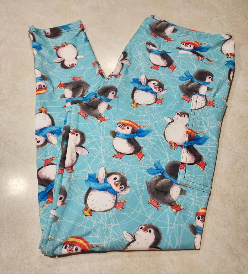 Iceskating Penguins Full Length Leggings w Pockets