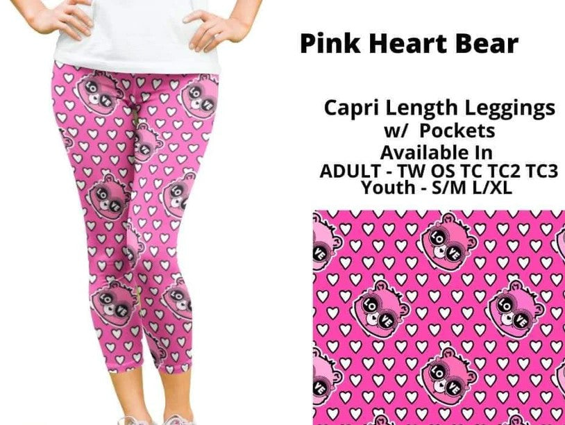 Pink Heart Bear Capri Capris