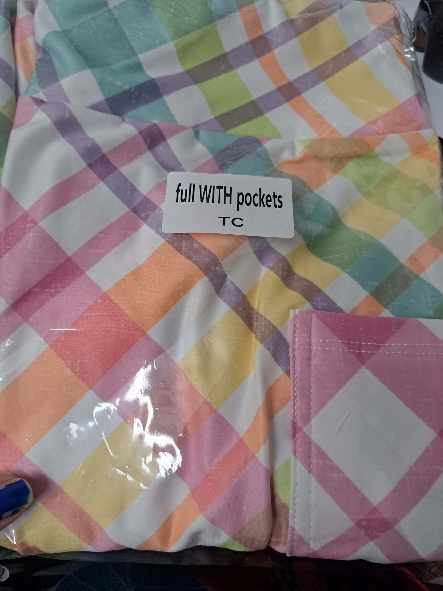 Pastel Pink Orange Yellow Green Blue "Plaid" Full Length Leggings
