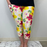 Tropical Hibiscus Capri Capris Leggings w Pockets